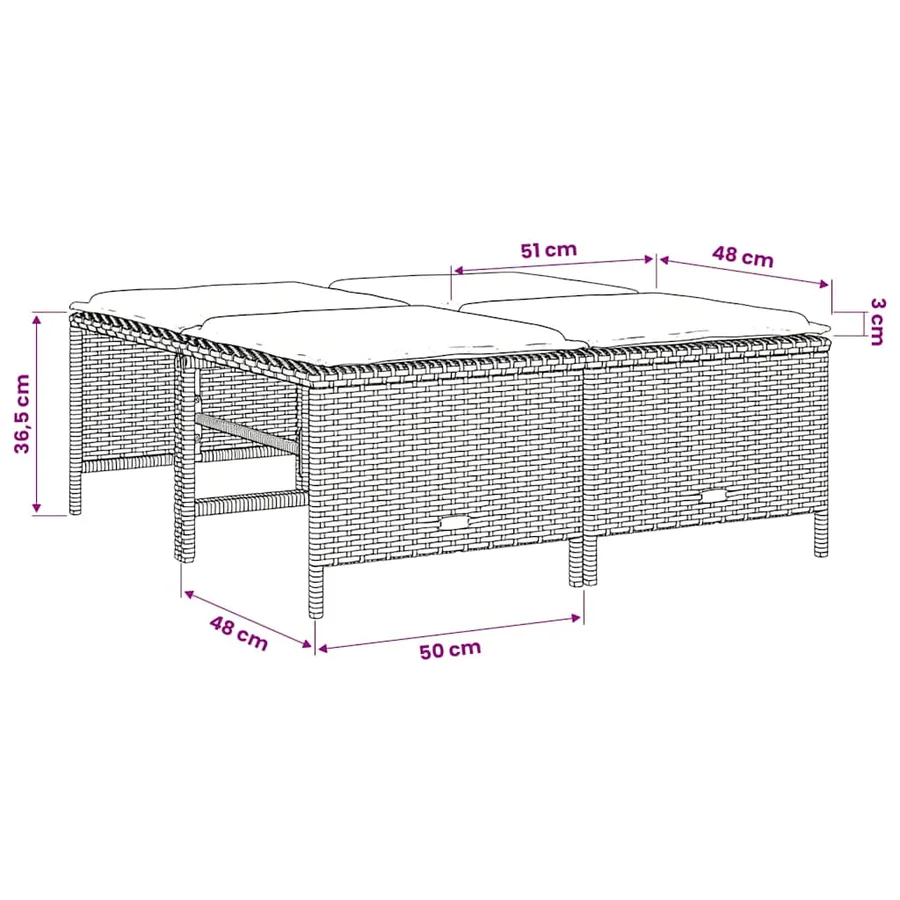 Tabourets de jardin avec coussins lot de 4 gris résine tressée - 7