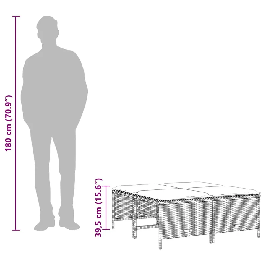 Tabourets de jardin avec coussins lot de 4 gris résine tressée - 8
