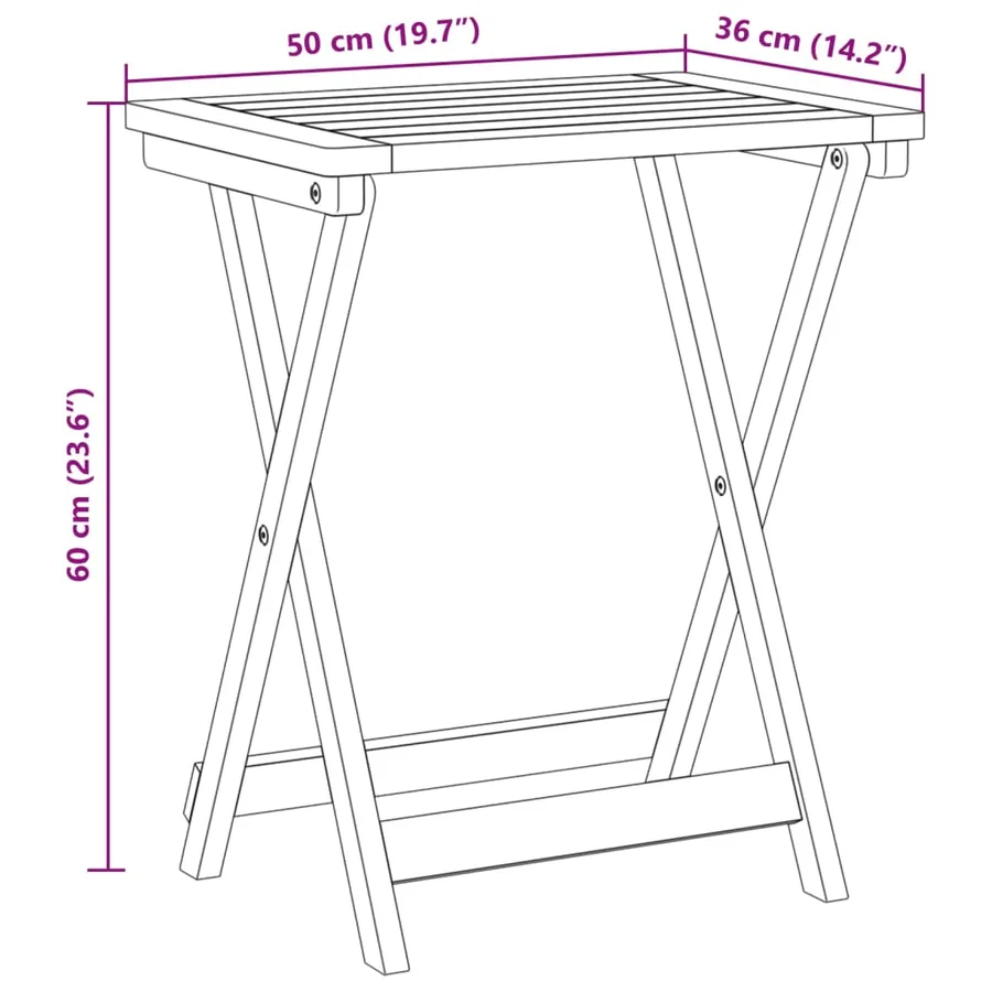 Table pliable de jardin 50x36x60 cm bois d'acacia solide - 10