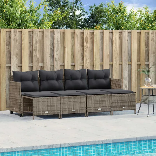 Salon de jardin 5 pcs avec coussins gris résine tressée