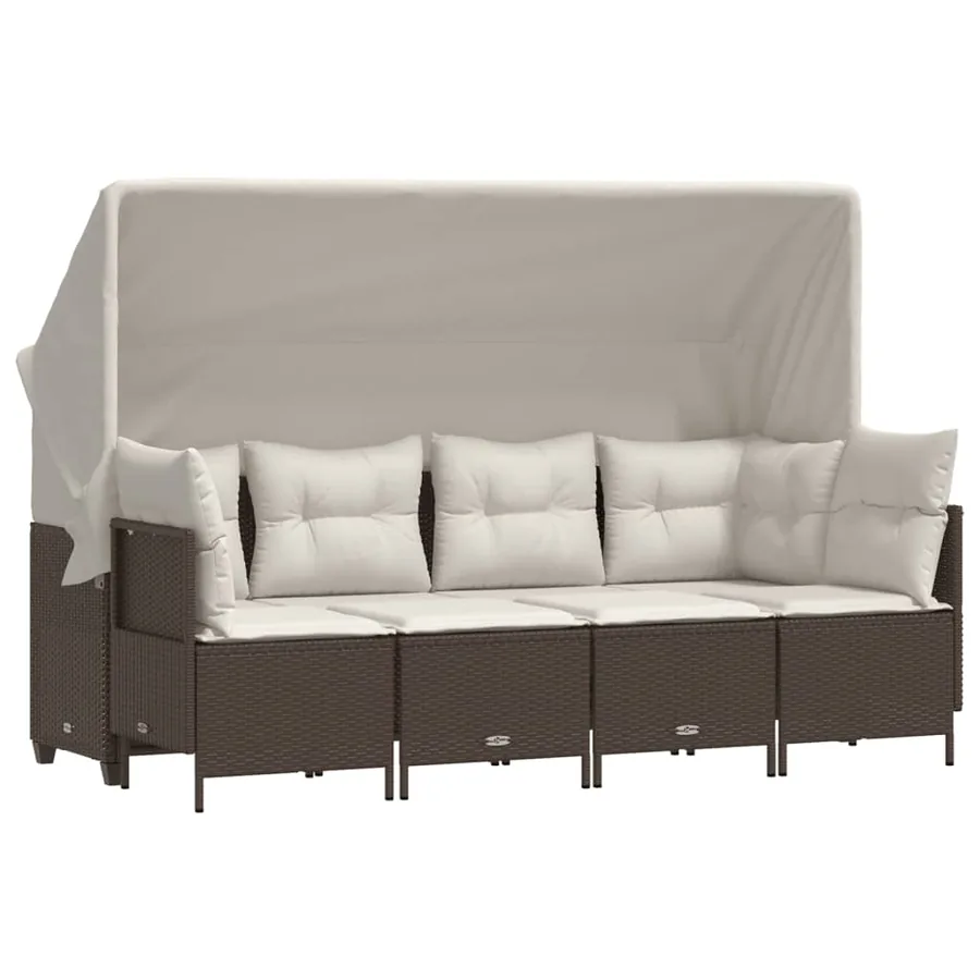 Salon de jardin avec coussins 5 pcs marron résine tressée - 2