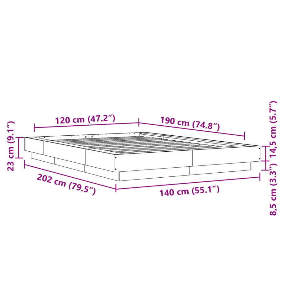 Cadre de lit et lumières LED sans matelas chêne fumé 120x190cm - 14