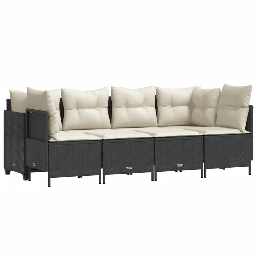 Salon de jardin 5 pcs avec coussins noir résine tressée - 2