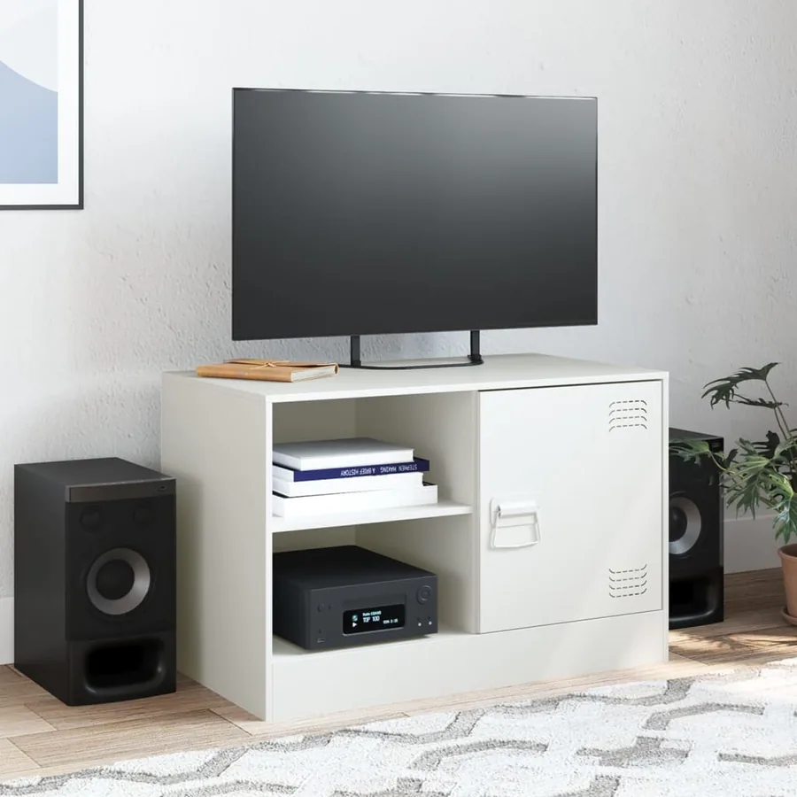 Meuble TV blanc 67x39x44 cm acier - 3