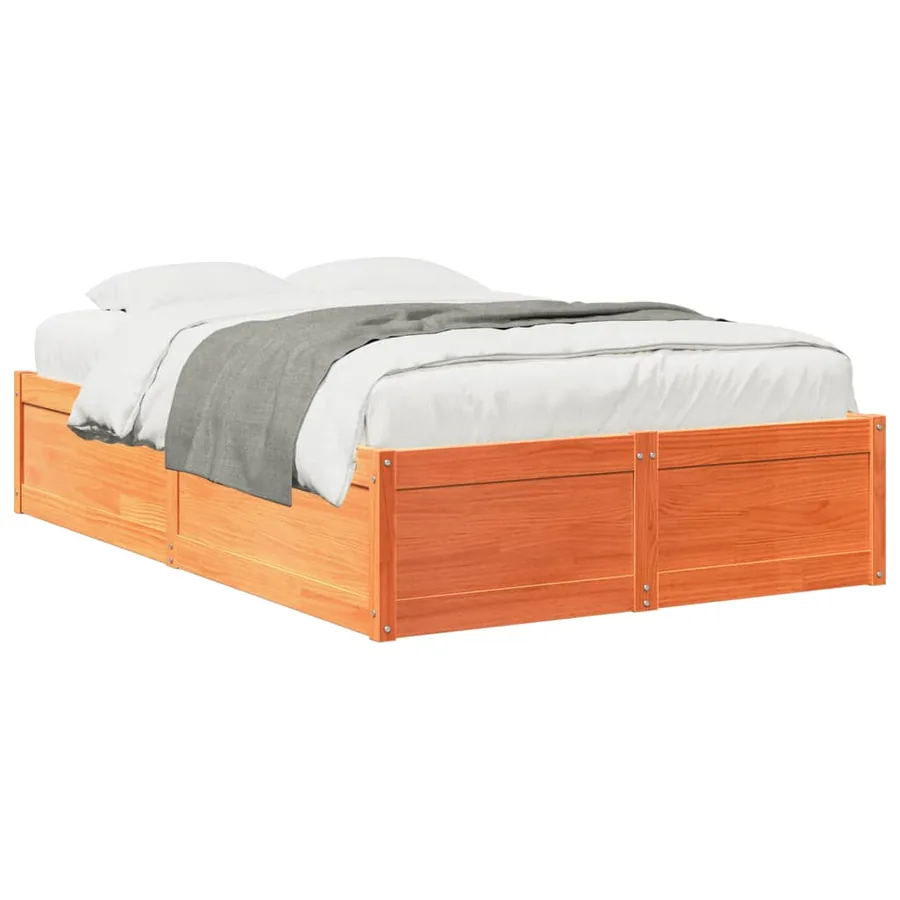 Cadre de lit sans matelas cire marron 135x190cm bois pin massif - 2