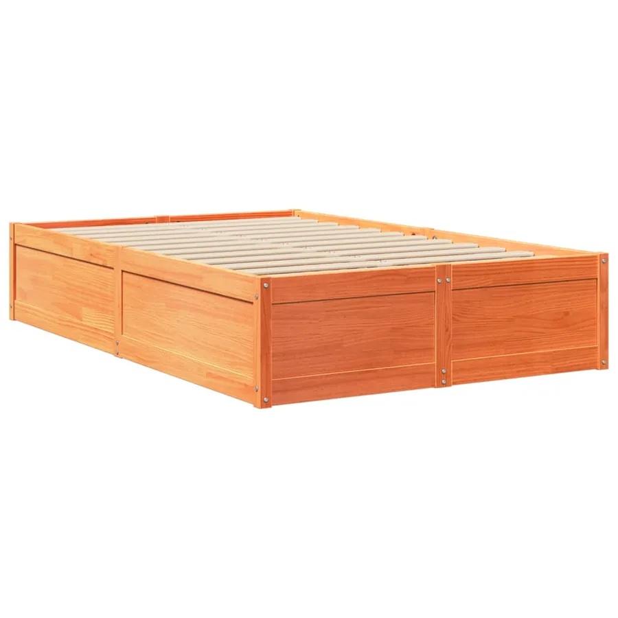 Cadre de lit sans matelas cire marron 135x190cm bois pin massif - 6