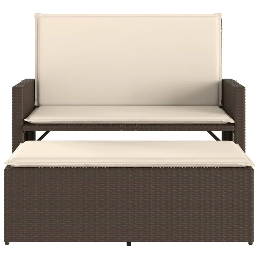 Banc de jardin et coussins et repose-pied marron résine tressée - 5