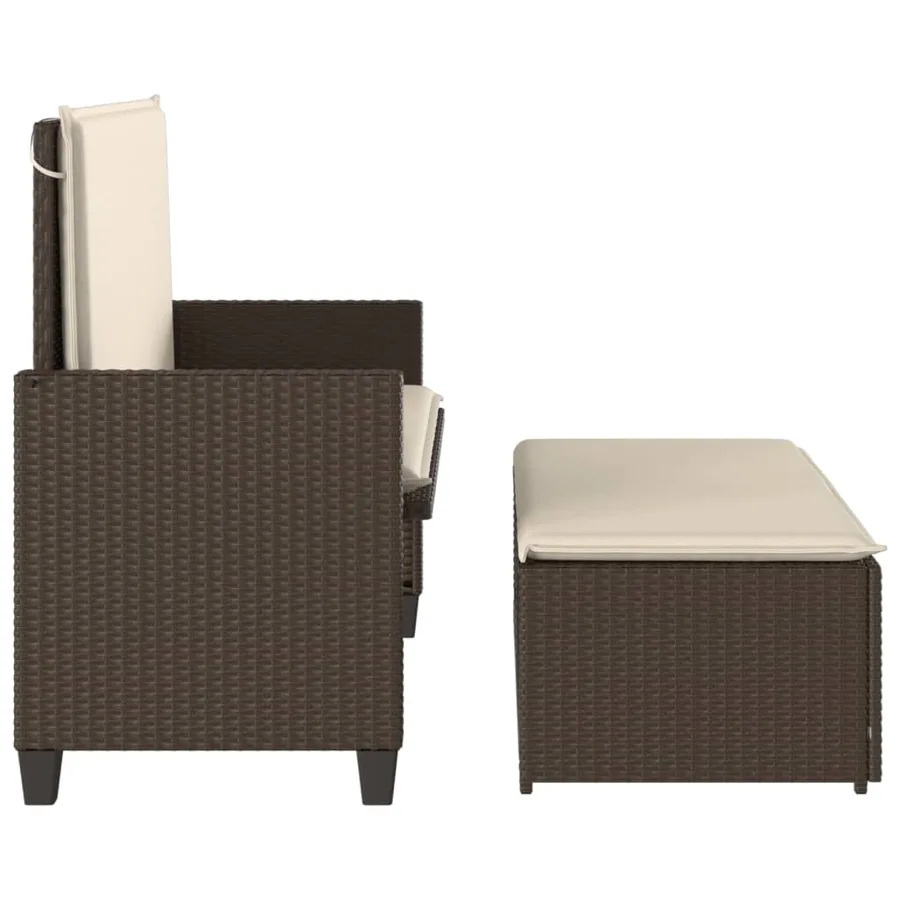 Banc de jardin et coussins et repose-pied marron résine tressée - 6