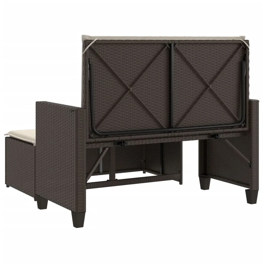 Banc de jardin et coussins et repose-pied marron résine tressée - 7
