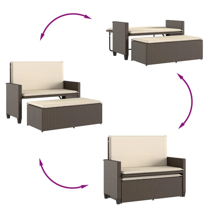 Banc de jardin et coussins et repose-pied marron résine tressée - 8