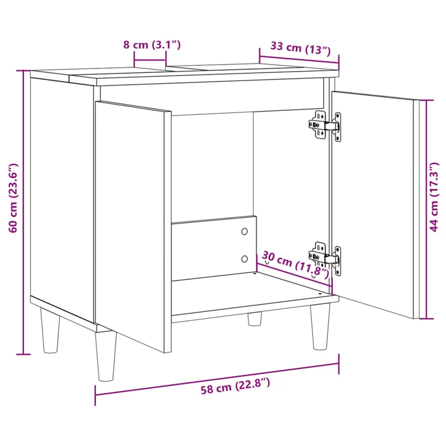 Meuble d'évier chêne sonoma 58x33x60 cm bois d'ingénierie - 10