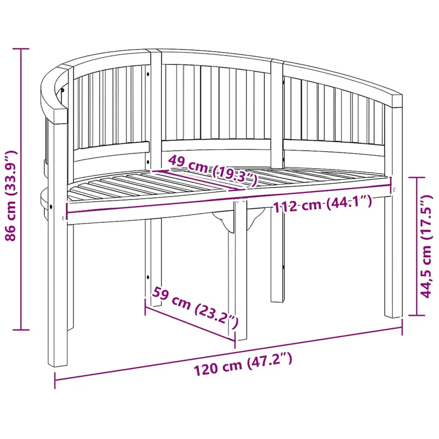 Banana-shaped garden bench 120 cm Solid teak - 9