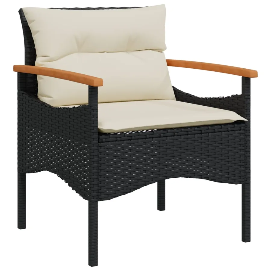 Salon de jardin 4 pcs avec coussins noir résine tressée - 7