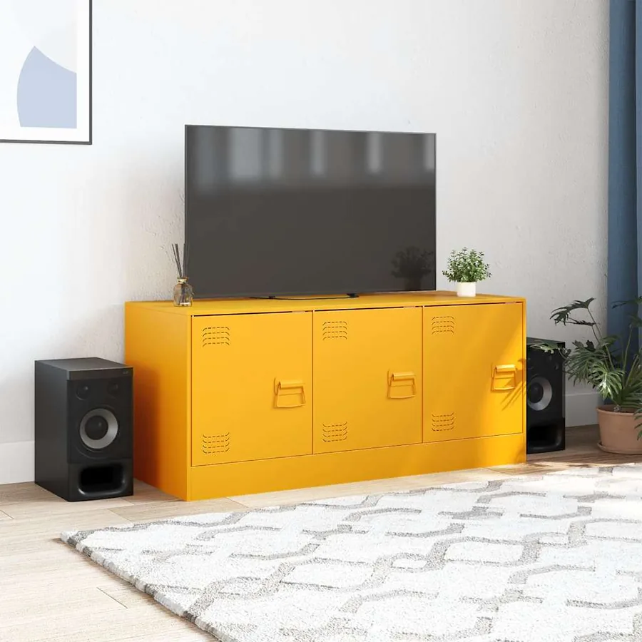 Meuble TV jaune moutarde 99x39x44 cm acier - 3