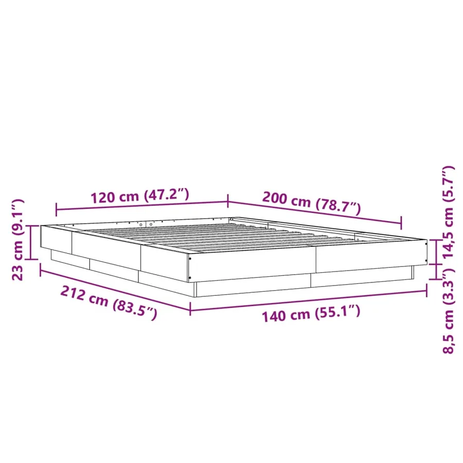 Cadre de lit avec lumières LED sans matelas noir 120x200 cm - 14