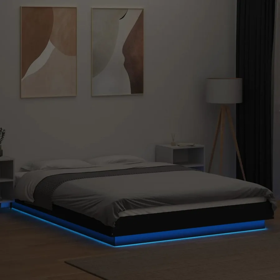 Cadre de lit avec lumières LED sans matelas noir 120x200 cm - 4