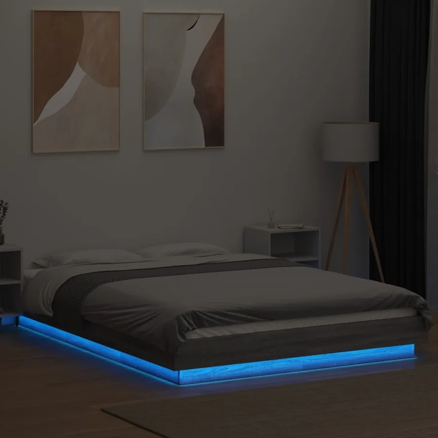 Cadre de lit et lumières LED sans matelas sonoma gris 120x200cm - 4