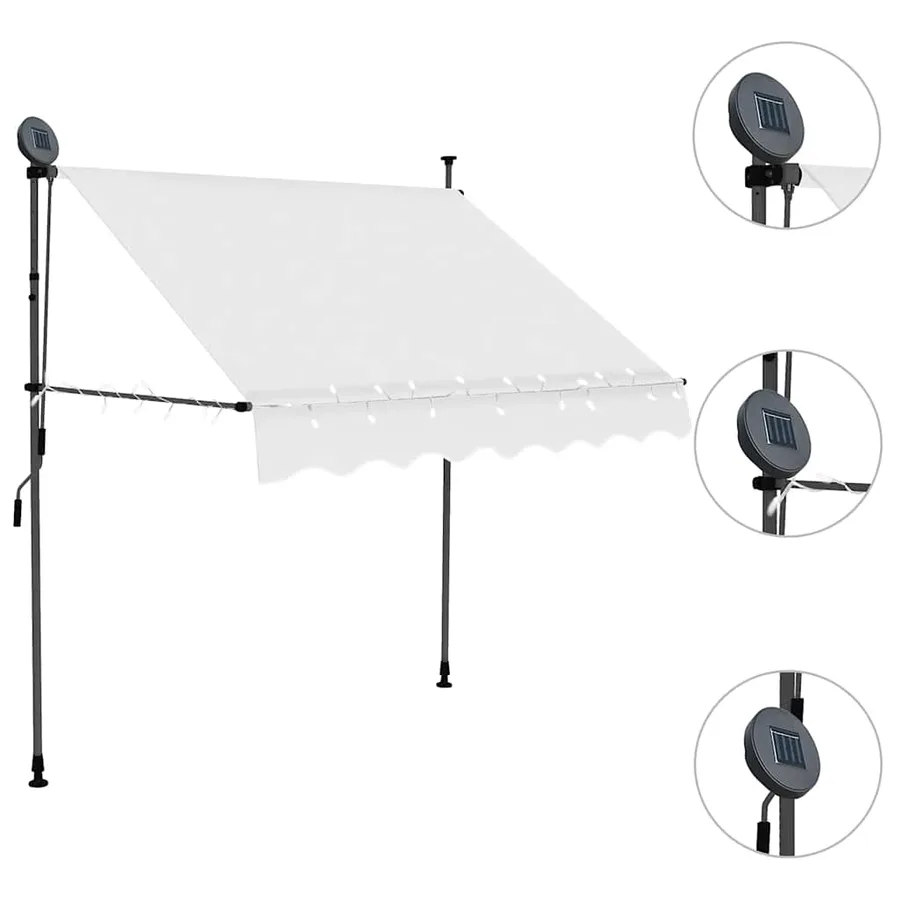 Manual retractable awning with LED 200 cm Cream - 3
