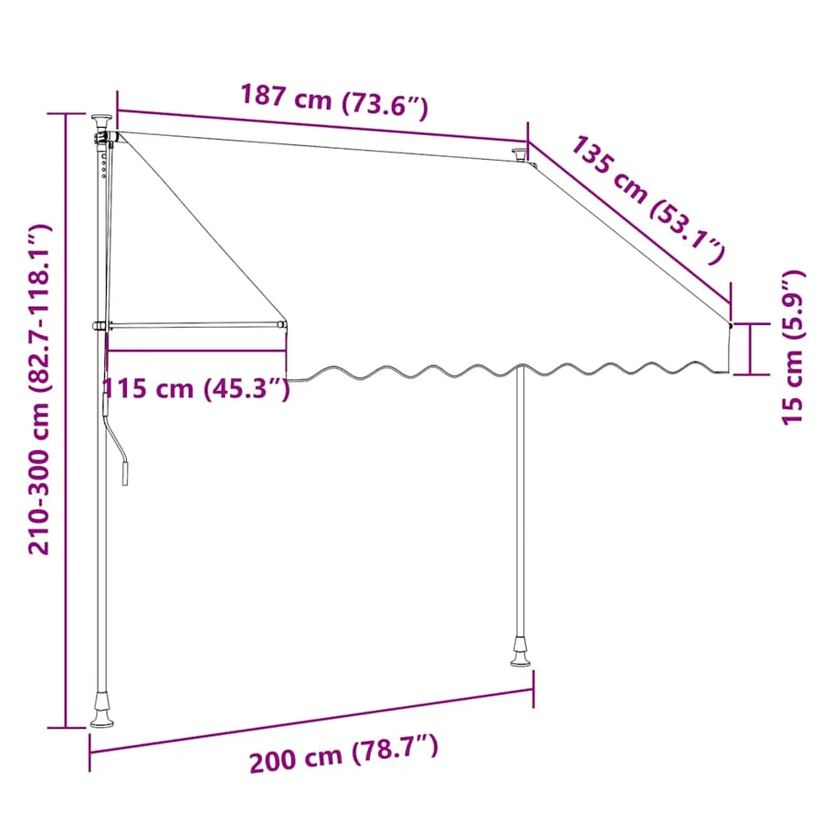 Auvent manuel rétractable avec LED 200 cm Crème - 8
