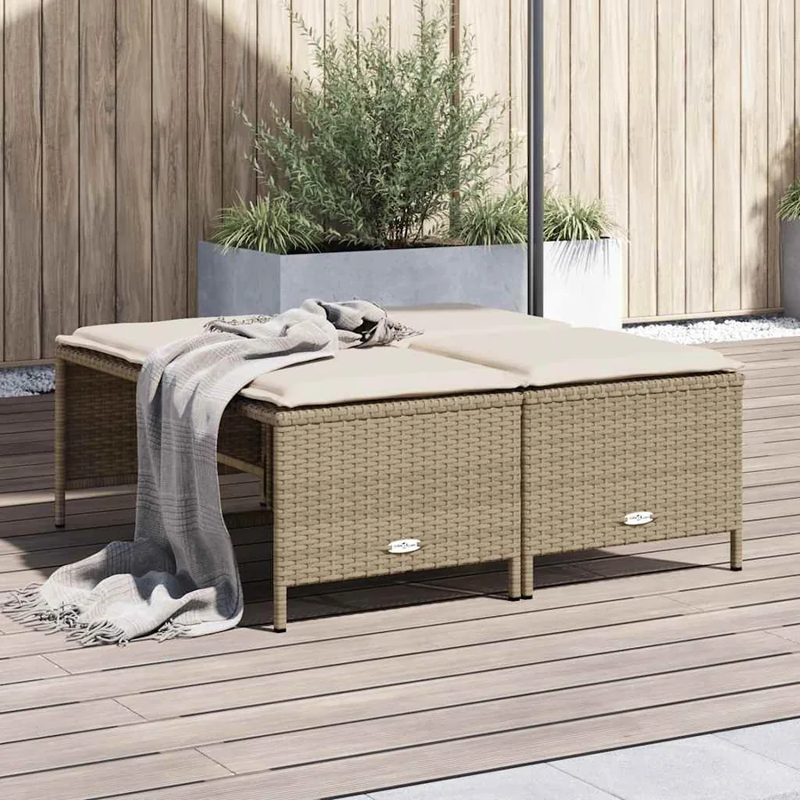 Tabourets de jardin avec coussins lot de 4 beige résine tressée
