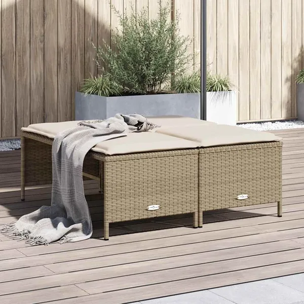 Tabourets de jardin avec coussins lot de 4 beige résine tressée