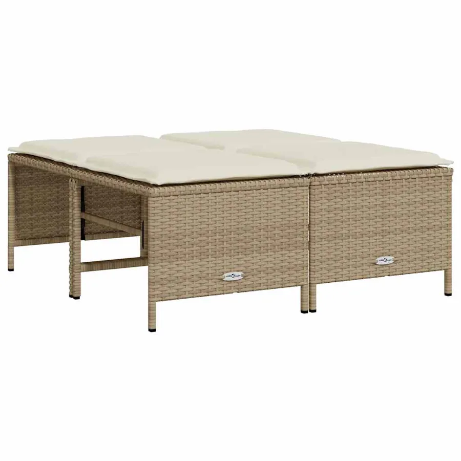 Tabourets de jardin avec coussins lot de 4 beige résine tressée - 2