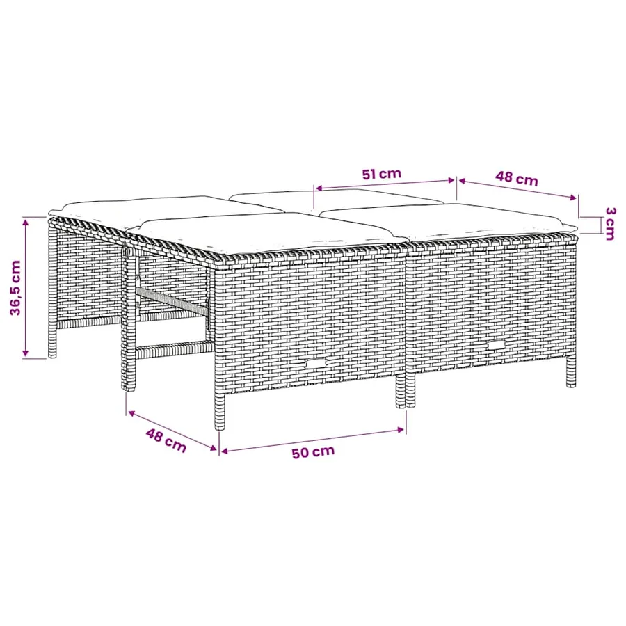 Tabourets de jardin avec coussins lot de 4 beige résine tressée - 7