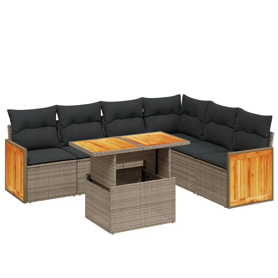 Salon de jardin avec coussins 7 pcs gris résine tressée - 2