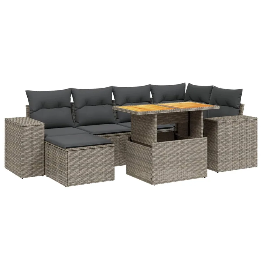Salon de jardin avec coussins 7 pcs gris résine tressée - 2
