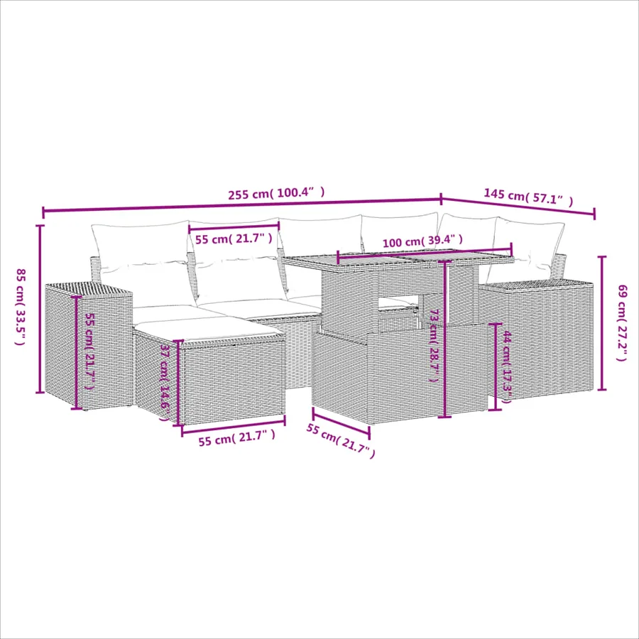 Salon de jardin avec coussins 7 pcs gris résine tressée - 4