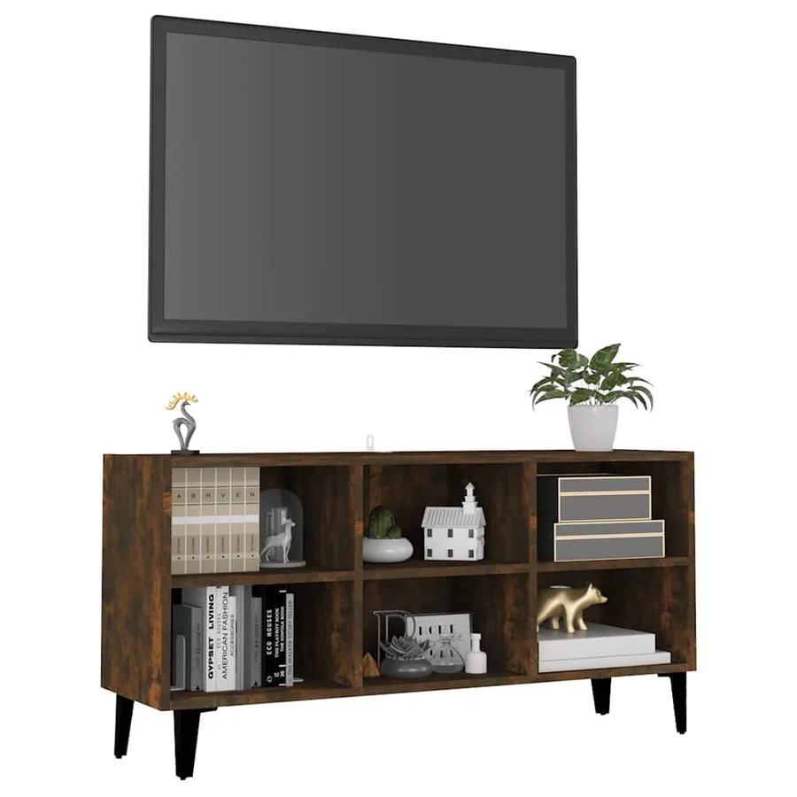 Meuble TV avec pieds en métal Chêne fumé 103,5x30x50 cm - 3