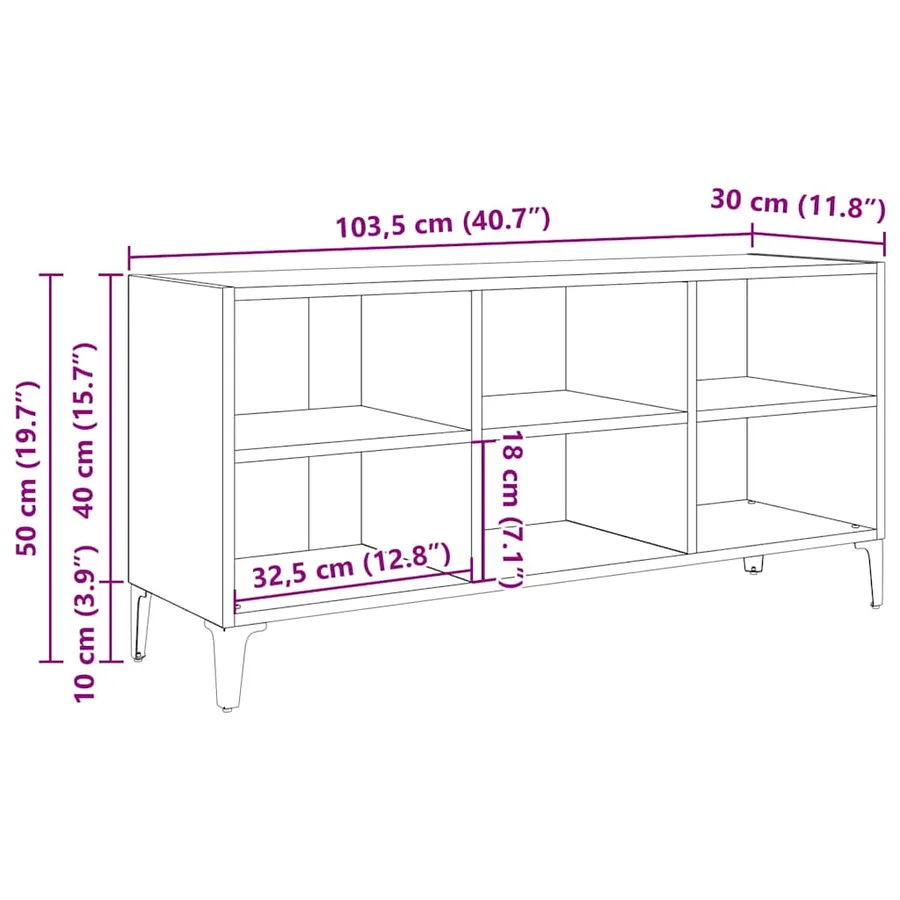 Meuble TV avec pieds en métal Chêne fumé 103,5x30x50 cm - 6