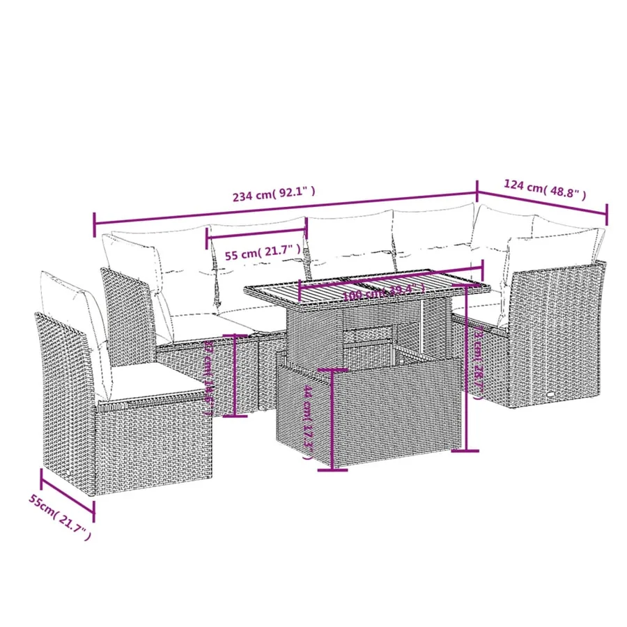 Salon de jardin avec coussins 7 pcs gris résine tressée - 3