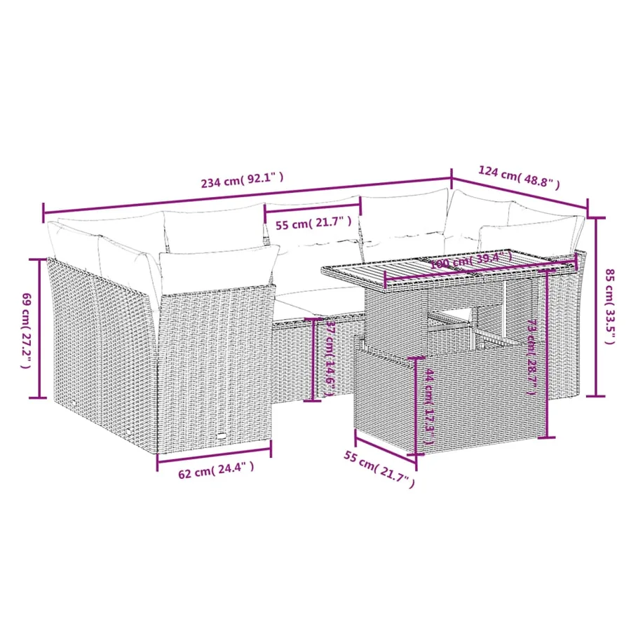 Salon de jardin avec coussins 7 pcs gris résine tressée - 3