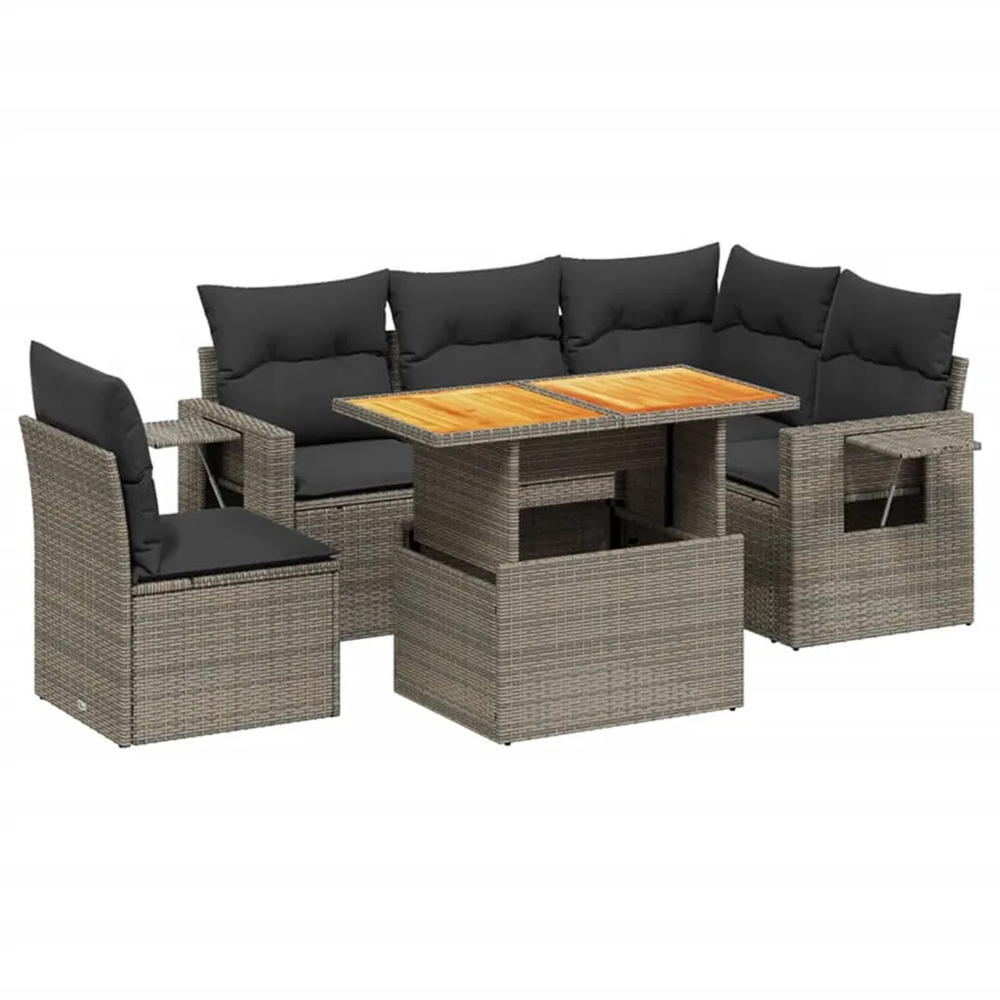 Salon de jardin 6 pcs avec coussins gris résine tressée - 2