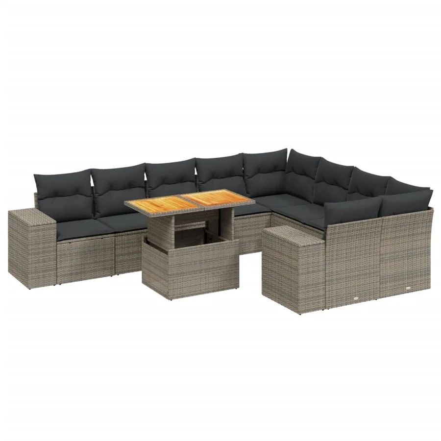 Salon de jardin avec coussins 10 pcs gris résine tressée - 2