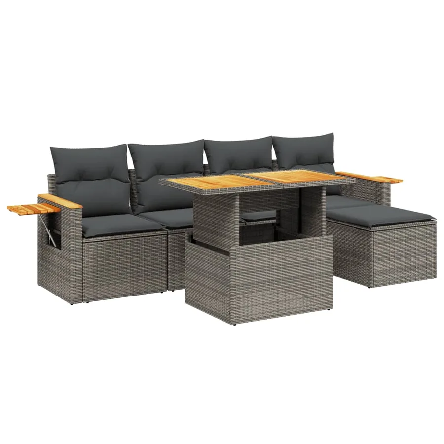 Salon de jardin 6 pcs avec coussins gris résine tressée - 2