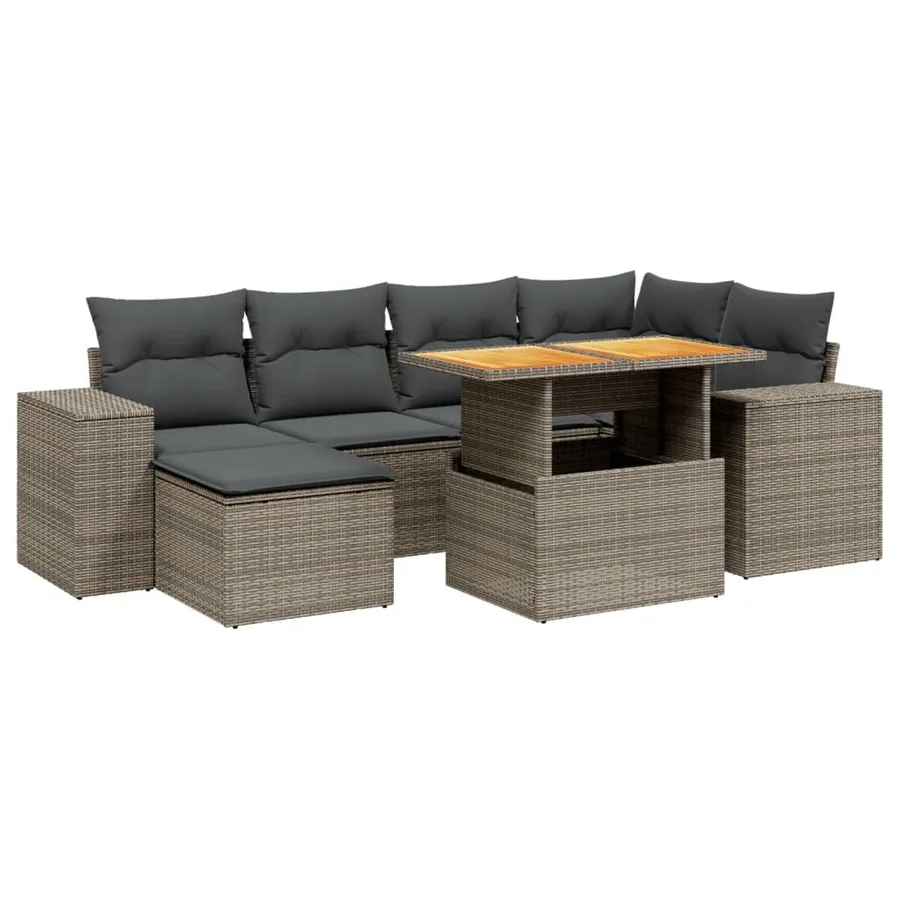 Salon de jardin avec coussins 7 pcs gris résine tressée - 2