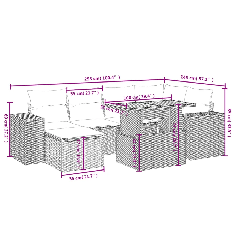 Salon de jardin avec coussins 7 pcs gris résine tressée - 3
