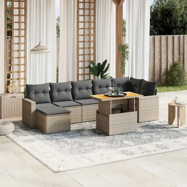 Salon de jardin 8 pcs avec coussins gris résine tressée