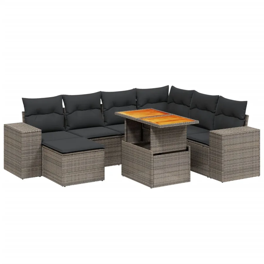 Salon de jardin 8 pcs avec coussins gris résine tressée - 2