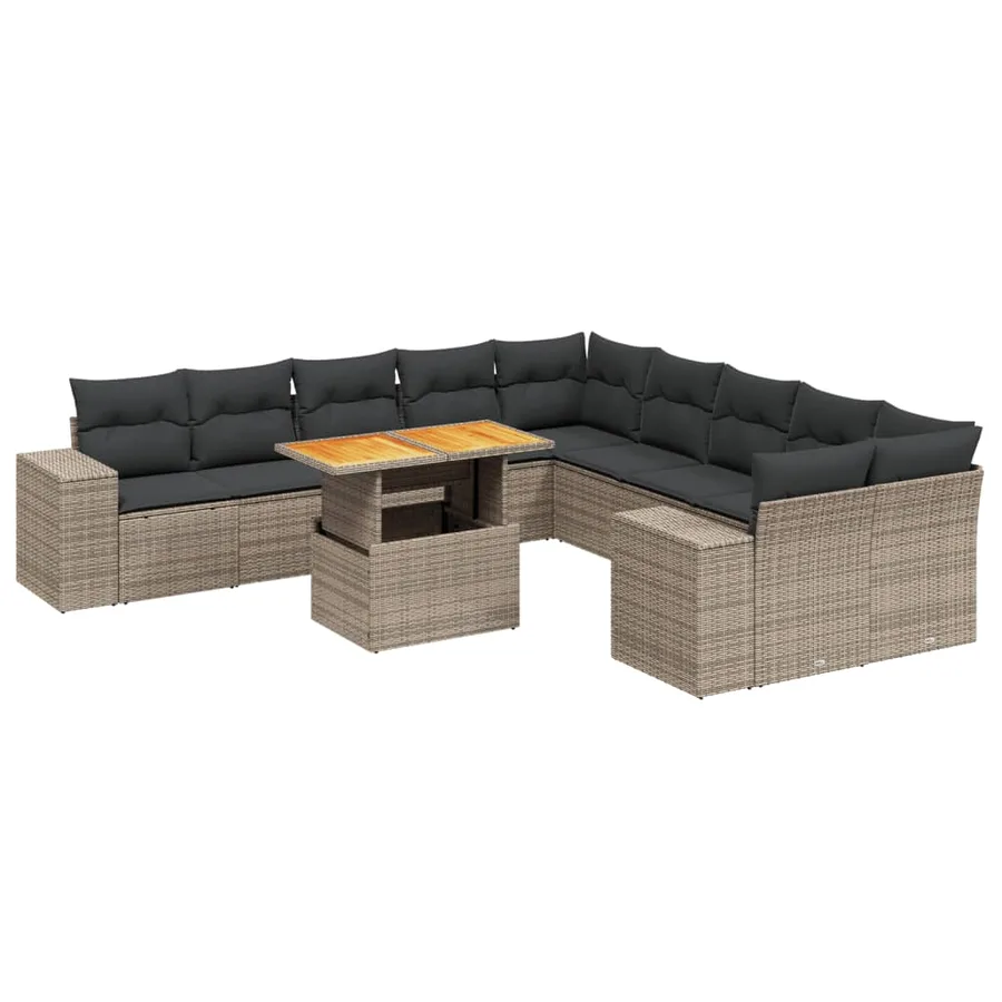 Salon de jardin 11 pcs avec coussins gris résine tressée - 2