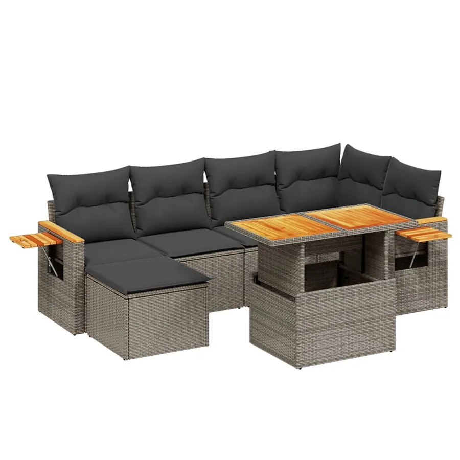 Salon de jardin avec coussins 7 pcs gris résine tressée - 2