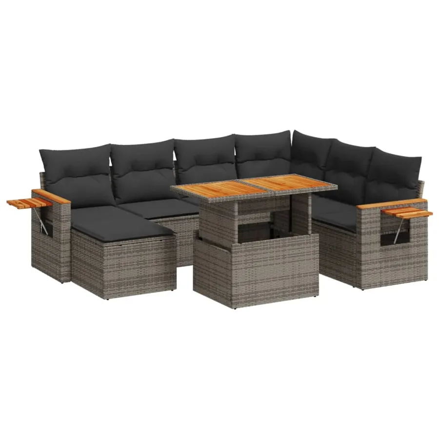 Salon de jardin 8 pcs avec coussins gris résine tressée - 2