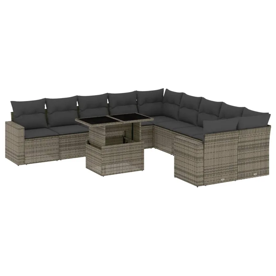 Salon de jardin 11 pcs avec coussins gris résine tressée - 2