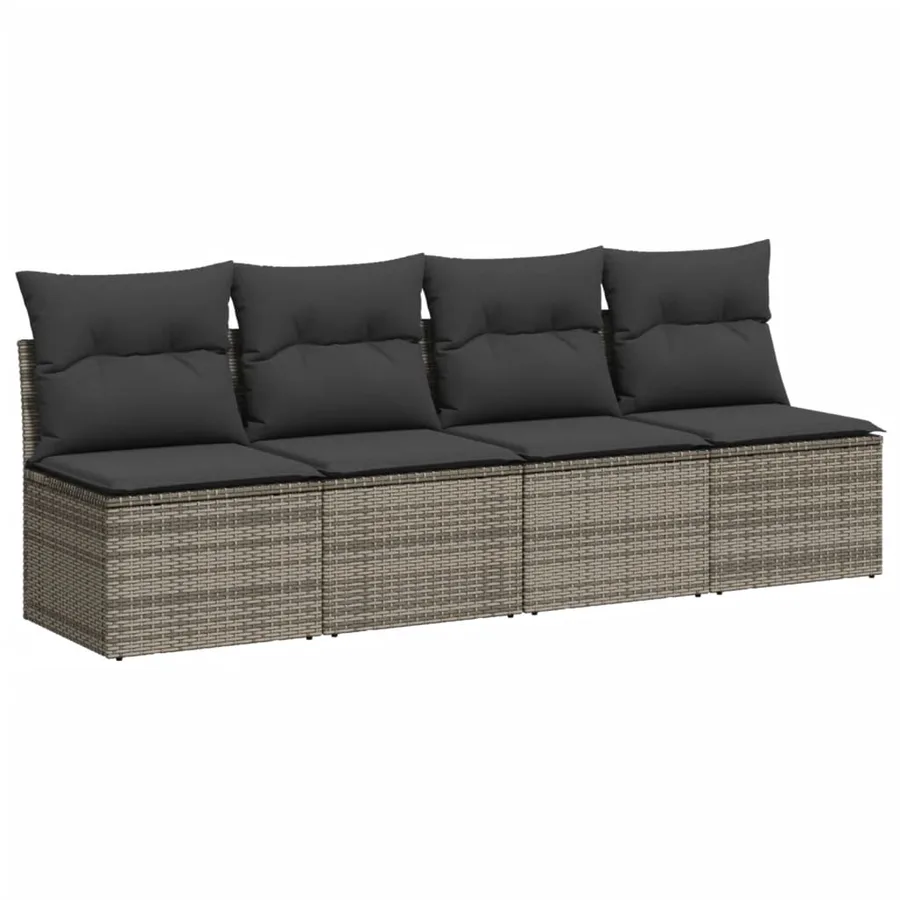 Salon de jardin 9 pcs avec coussins gris résine tressée - 5