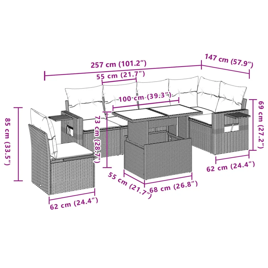 Salon de jardin avec coussins 7 pcs gris résine tressée - 10