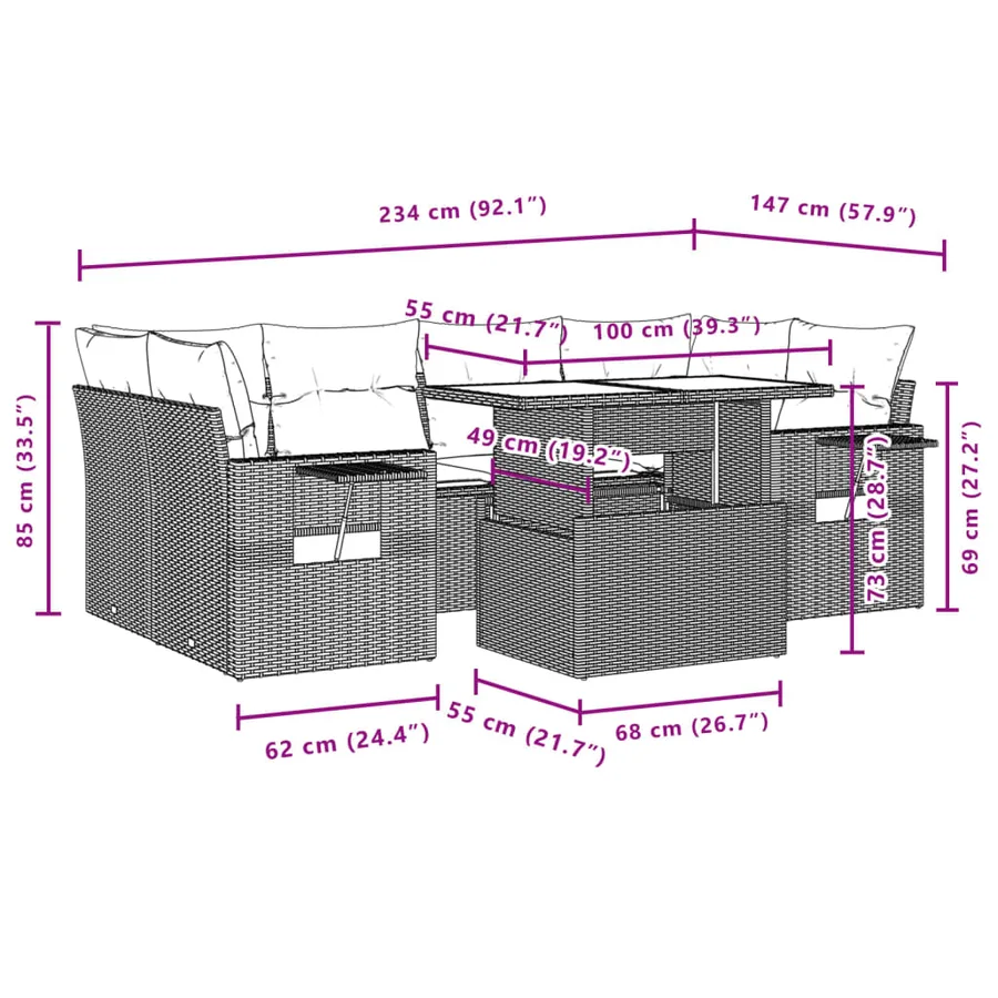 Salon de jardin avec coussins 7 pcs gris résine tressée - 11