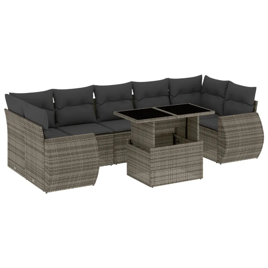 Salon de jardin 8 pcs avec coussins gris résine tressée - 2