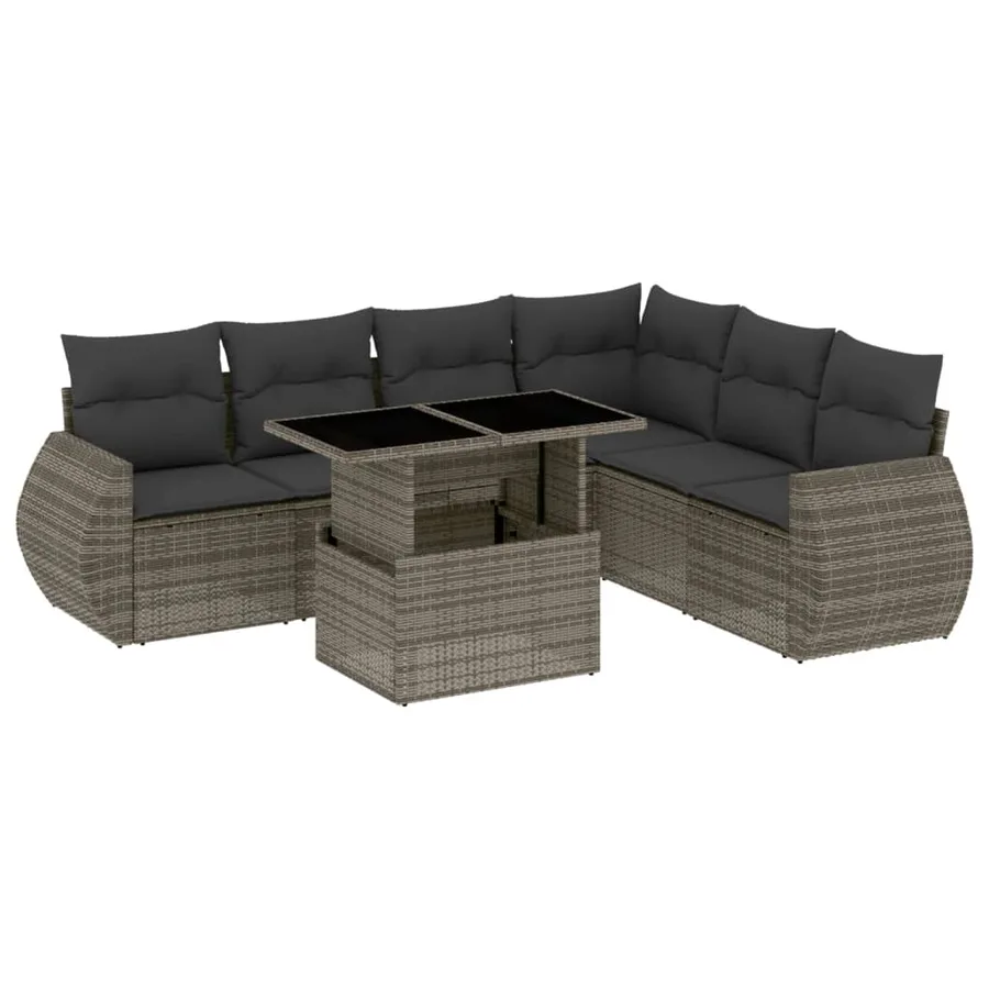 Salon de jardin avec coussins 7 pcs gris résine tressée - 2